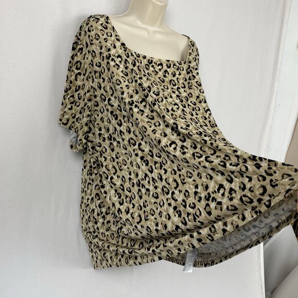 Susan Graver Liquid Knit Top Womens 4X Animal Print Cheetah Square Neck Brown - Picture 4 of 11